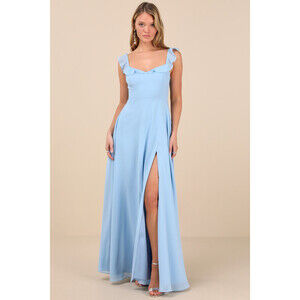 Lulus Dreamy Admiration Light Blue Ruffled Maxi Dress - Size XS